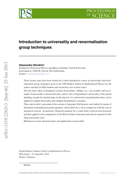 Introduction to Universality and Renormalization Group Techniques