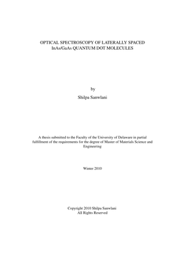 OPTICAL SPECTROSCOPY of LATERALLY SPACED Inas/Gaas QUANTUM DOT MOLECULES
