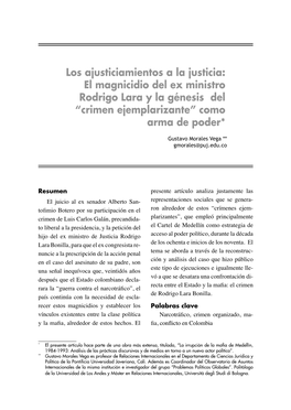 El Magnicidio Del Ex Ministro Rodrigo Lara Y La Génesis Del “Crimen Ejemplarizante” Como Arma De Poder*