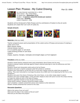 Artsonia Teachers :: Art Project Lesson Plan :: Picasso - My Cubi