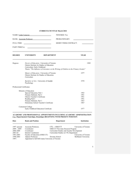 CURRICULUM VITAE March 2010