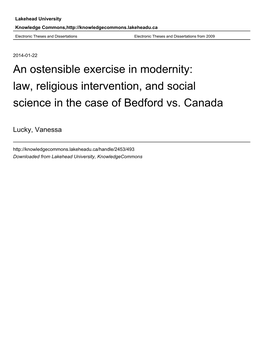 Law, Religious Intervention, and Social Science in the Case of Bedford Vs