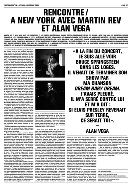 Rencontre / a New York Avec Martin Rev Et Alan Vega Martin Rev Et Alan Vega Sont Les Fondateurs Et Les Leaders Du Légendaire Groupe Électro-Punk Suicide