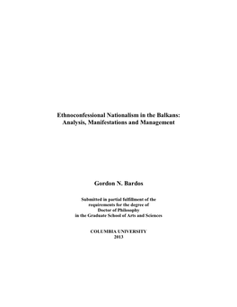 Ethnoconfessional Nationalism in the Balkans: Analysis, Manifestations and Management