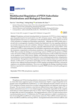 Multifaceted Regulation of PTEN Subcellular Distributions and Biological Functions