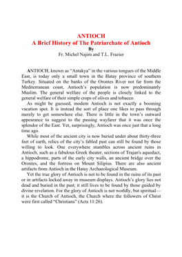 ANTIOCH a Brief History of the Patriarchate of Antioch by Fr