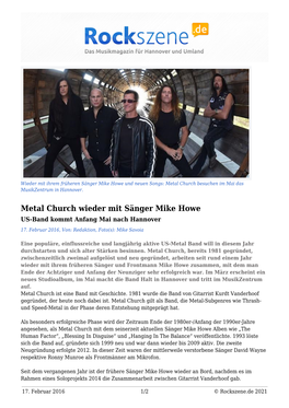 Metal Church Wieder Mit Sänger Mike Howe US-Band Kommt Anfang Mai Nach Hannover