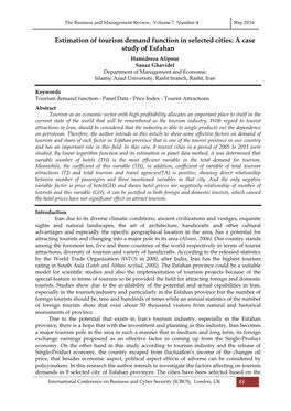 Estimation of Tourism Demand Function in Selected Cities: a Case Study of Esfahan