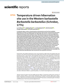 Temperature Driven Hibernation Site Use in the Western Barbastelle