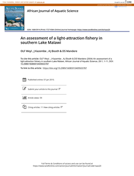 An Assessment of a Light-Attraction Fishery in Southern Lake Malawi