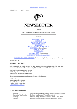 New Zealand Mathematical Societu Newsletter Number 90, April 2004