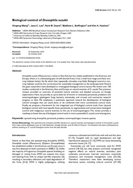 Biological Control of Drosophila Suzukii