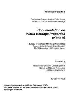 Documentation on World Heritage Properties (Natural)