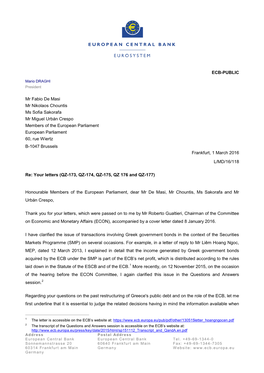 Letter by the ECB President to Mr Fabio De Masi, Mr Nikolaus Chountis, Ms Sofia Sakorafa and Mr Miguel Urbán Crespo on the Gree