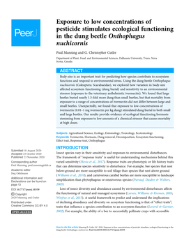 Exposure to Low Concentrations of Pesticide Stimulates Ecological Functioning in the Dung Beetle Onthophagus Nuchicornis