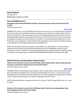 Federal Register Vol. 83, No. 2 Wednesday, January 3, 2018 Fish