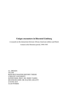Unique Encounters in Liberated Limburg a Research on the Interactions Between African American Soldiers and Dutch Women in the Liberation Period, 1944-1945