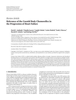 Review Article Relevance of the Carotid Body Chemoreflex in the Progression of Heart Failure