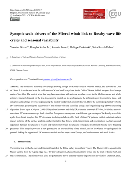 Synoptic-Scale Drivers of the Mistral Wind: Link to Rossby Wave Life Cycles and Seasonal Variability