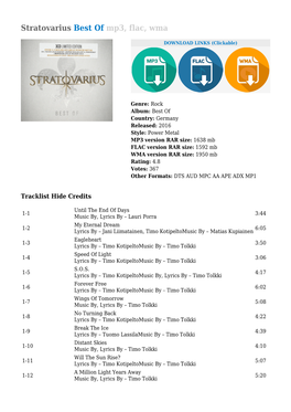 Stratovarius Best of Mp3, Flac, Wma