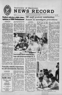 University of Cincinnati News Record. Friday, April 3, 1970. Vol. LVII, No