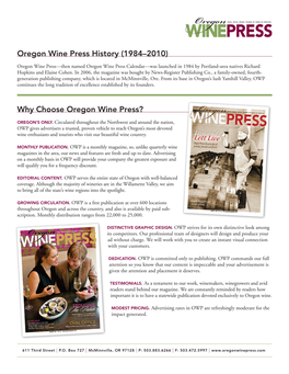 (1984–2010) Why Choose Oregon Wine