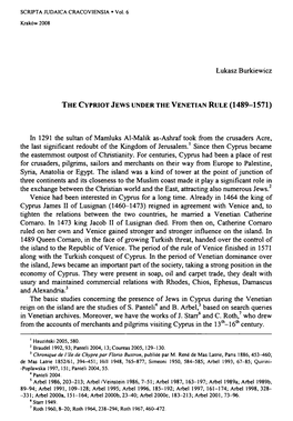 The Cypriot Jews Under the Venetian Rule (1489-1571)