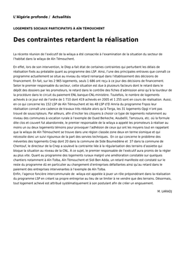 Des Contraintes Retardent La Réalisation