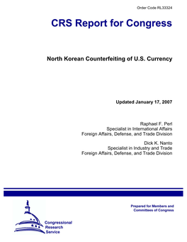 North Korean Counterfeiting of U.S. Currency