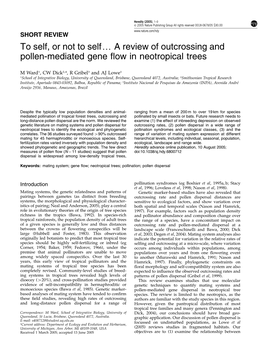 To Self, Or Not to Selfy a Review of Outcrossing and Pollen-Mediated Gene ﬂow in Neotropical Trees