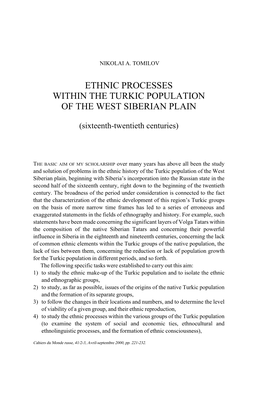 Ethnic Processes Within the Turkic Population of the West Siberian Plain