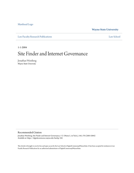 Site Finder and Internet Governance Jonathan Weinberg Wayne State University