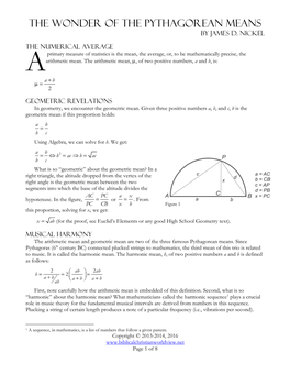 The Wonder of the Pythagorean Means by James D