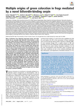 Multiple Origins of Green Coloration in Frogs Mediated by a Novel Biliverdin-Binding Serpin