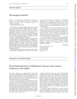 Nosological Entities? Visual Hallucinations in Parkinson's Disease: Their Nature, Frequency, and Origins