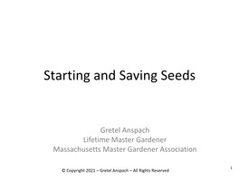 Starting and Saving Seeds