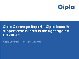 Cipla Lends Its Support Across India in the Fight Against COVID-19