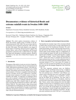 Documentary Evidence of Historical Floods and Extreme Rainfall Events in Sweden 1400–1800