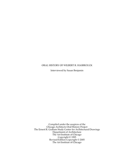 ORAL HISTORY of WILBERT R. HASBROUCK Interviewed By