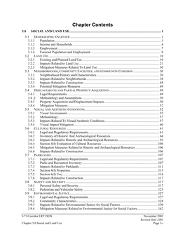 Chapter Contents 3.0 SOCIAL and LAND USE