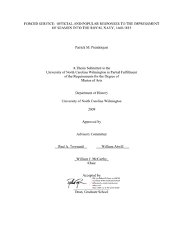 Forced Service: Official and Popular Responses to the Impressment of Seamen Into the Royal Navy, 1660�1815