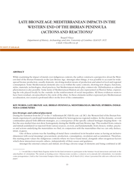 Late Bronze Age: Mediterranean Impacts in the Western End of the Iberian Peninsula (Actions and Reactions)1