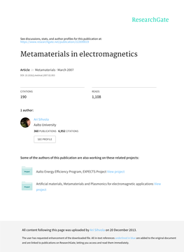 Metamaterials in Electromagnetics