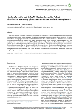 Orobanche Elatior and O. Kochii (Orobanchaceae) in Poland: Distribution, Taxonomy, Plant Communities and Seed Micromorphology