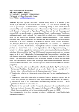 Rig-Veda from a Folk Perspective NAGABHUSHANA BHATTA DEPARTMENT SANSKRIT APS COLLEGE 976 Samskruti 1 Floor, 3Block Bsk 3 Stage Email Address: Hsn.Bhatta@Gmail.Com