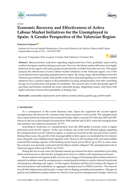 Economic Recovery and Effectiveness of Active Labour Market Initiatives for the Unemployed in Spain: a Gender Perspective of the Valencian Region