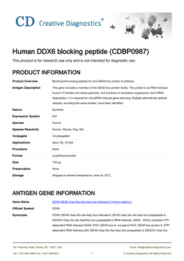 Human DDX6 Blocking Peptide (CDBP0987) This Product Is for Research Use Only and Is Not Intended for Diagnostic Use