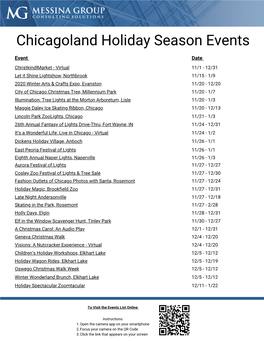 Holiday Events List 2020