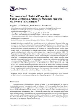 Mechanical and Electrical Properties of Sulfur-Containing Polymeric Materials Prepared Via Inverse Vulcanization †