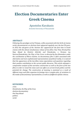 Election Documentaries Enter Greek Cinema